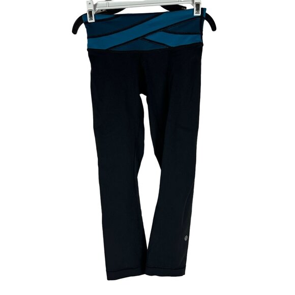 Lululemon Like New Womens Yoga Pants Size 2 Black & Blue Stretchy & Comfortable - Picture 1 of 5